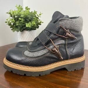 Martino of Canada Black Leather & Grey Wool Alpine Boots Women's Sz 7.5 EUC